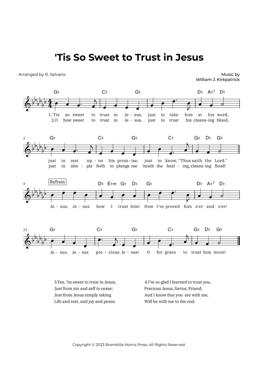'Tis So Sweet to Trust in Jesus (Key of G-Flat Major) image number null