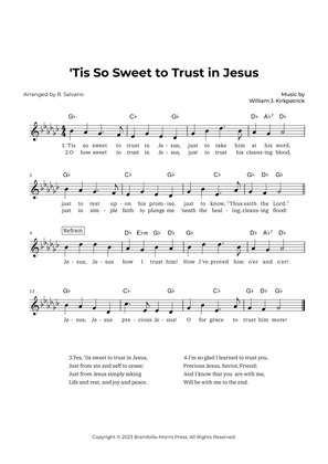 'Tis So Sweet to Trust in Jesus (Key of G-Flat Major)