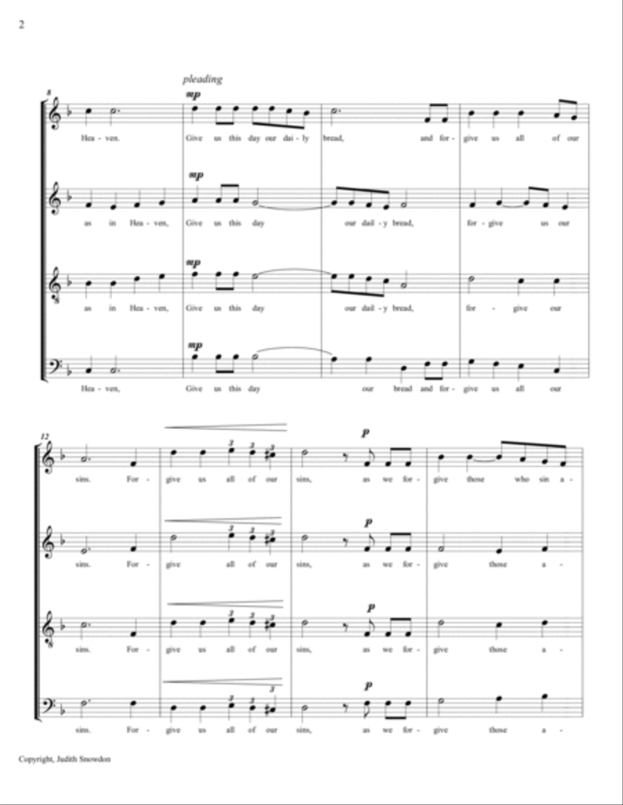 The Lord's Prayer, a cappella 4-Part scores gallery preview page 2