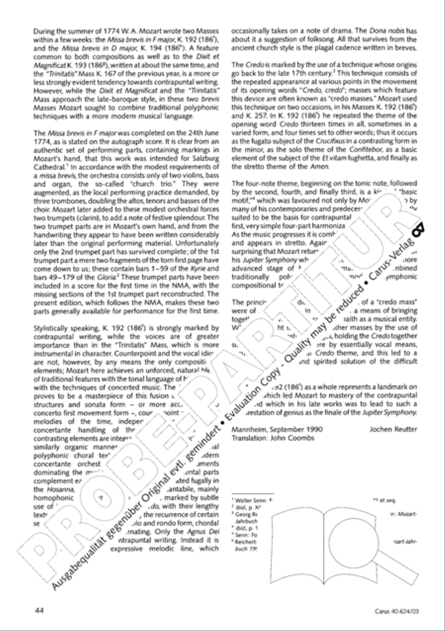 Missa brevis in F major 4-Part scores gallery preview page 45