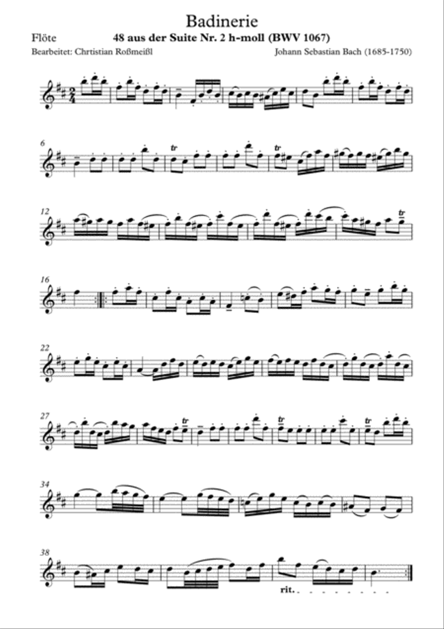 Badinerie from J.S Bach Orchestral Suit No 2 Small Ensemble scores gallery preview page 1