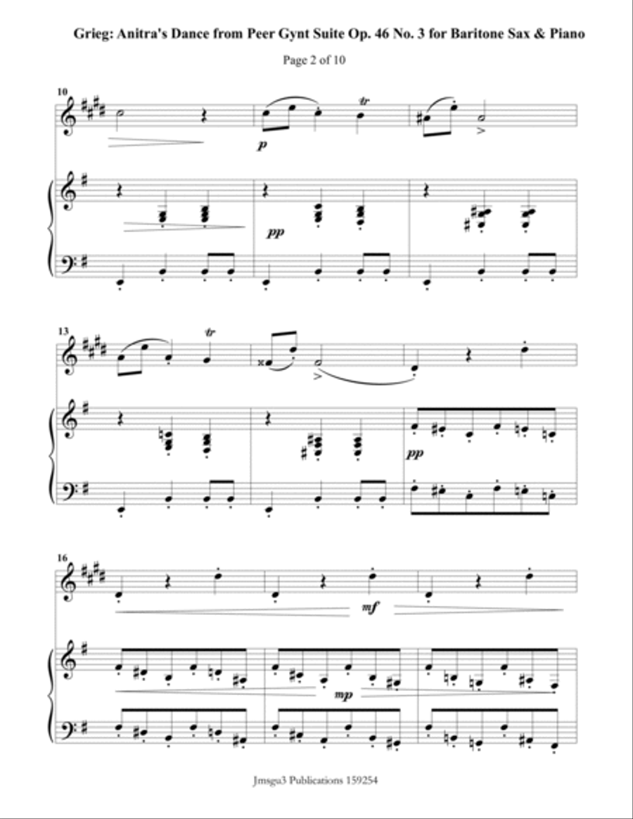 Grieg: Anitra's Dance from Peer Gynt Suite for Baritone Sax & Piano Baritone Saxophone scores gallery preview page 2