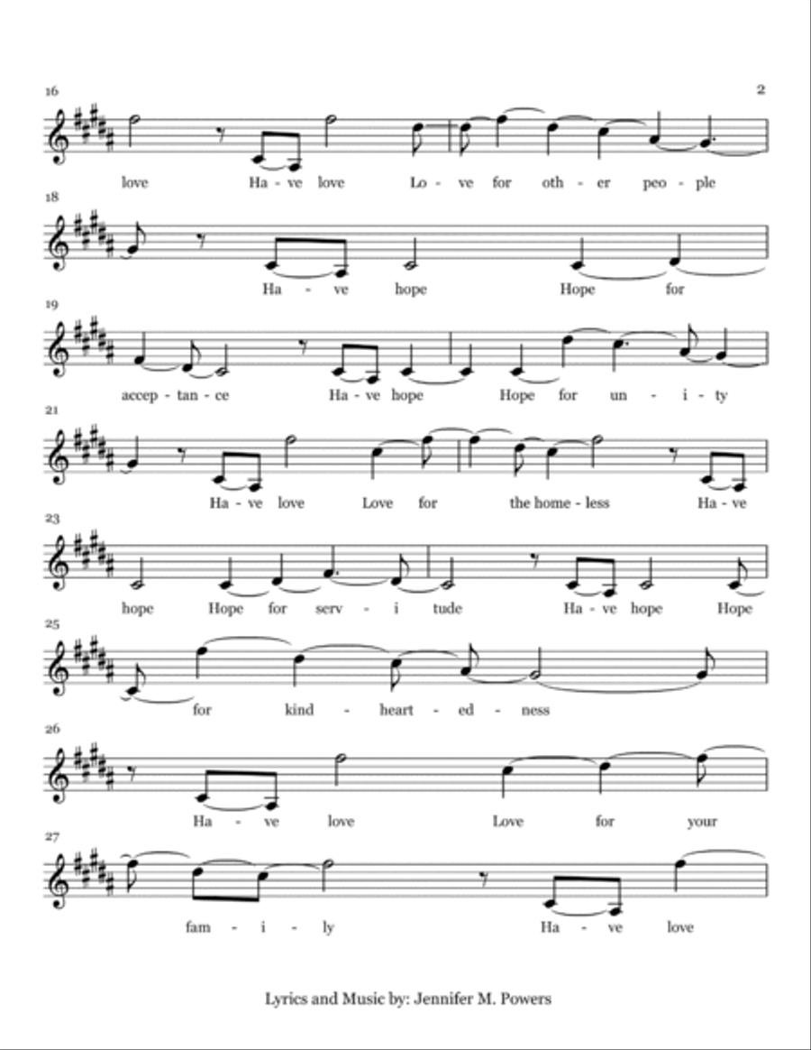 Hope & Love | Sheet Music with Lyrics Piano, Vocal, Guitar scores gallery preview page 3