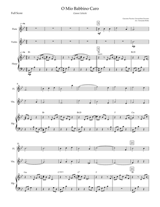 O Mio Babbino Caro (Puccini) for Flute, Violin and Harp with Chords