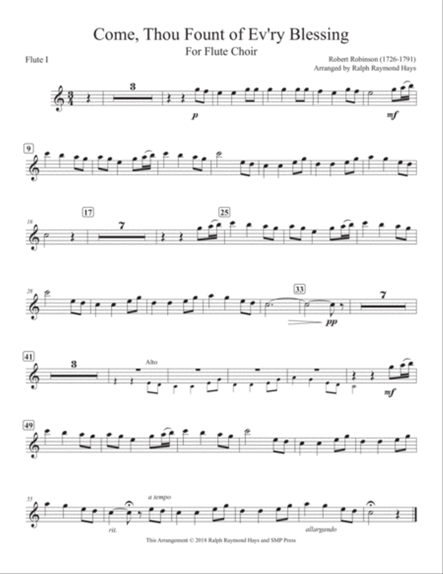 Come Thou Fount of Ev'ry Blessing (for flute choir) Flute Choir scores gallery preview page 5