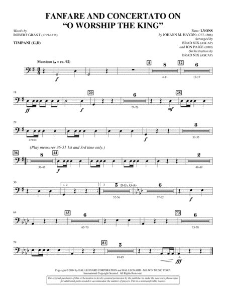 Fanfare and Concertato on "O Worship the King" - Timpani