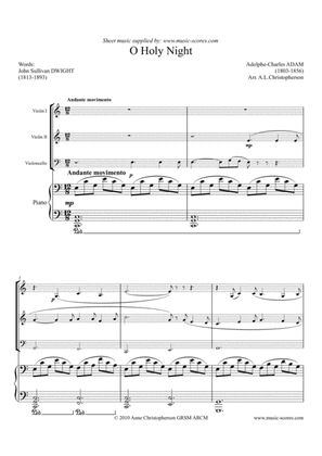 Cantique de Noel; O Holy Night - 2 Violins, Cello and Piano - C Major