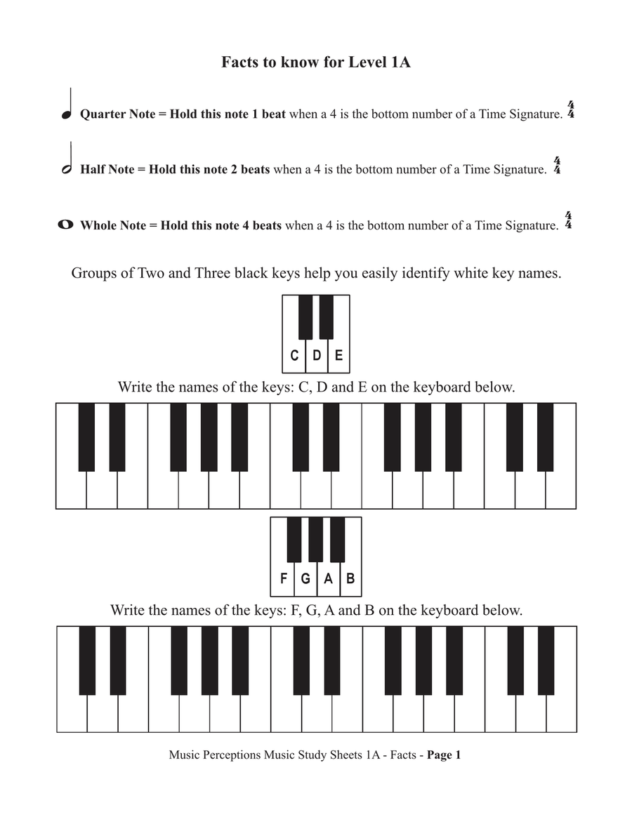 Music Study Sheets Level 1A 2014 and 2003 editions Piano Method scores gallery preview page 4