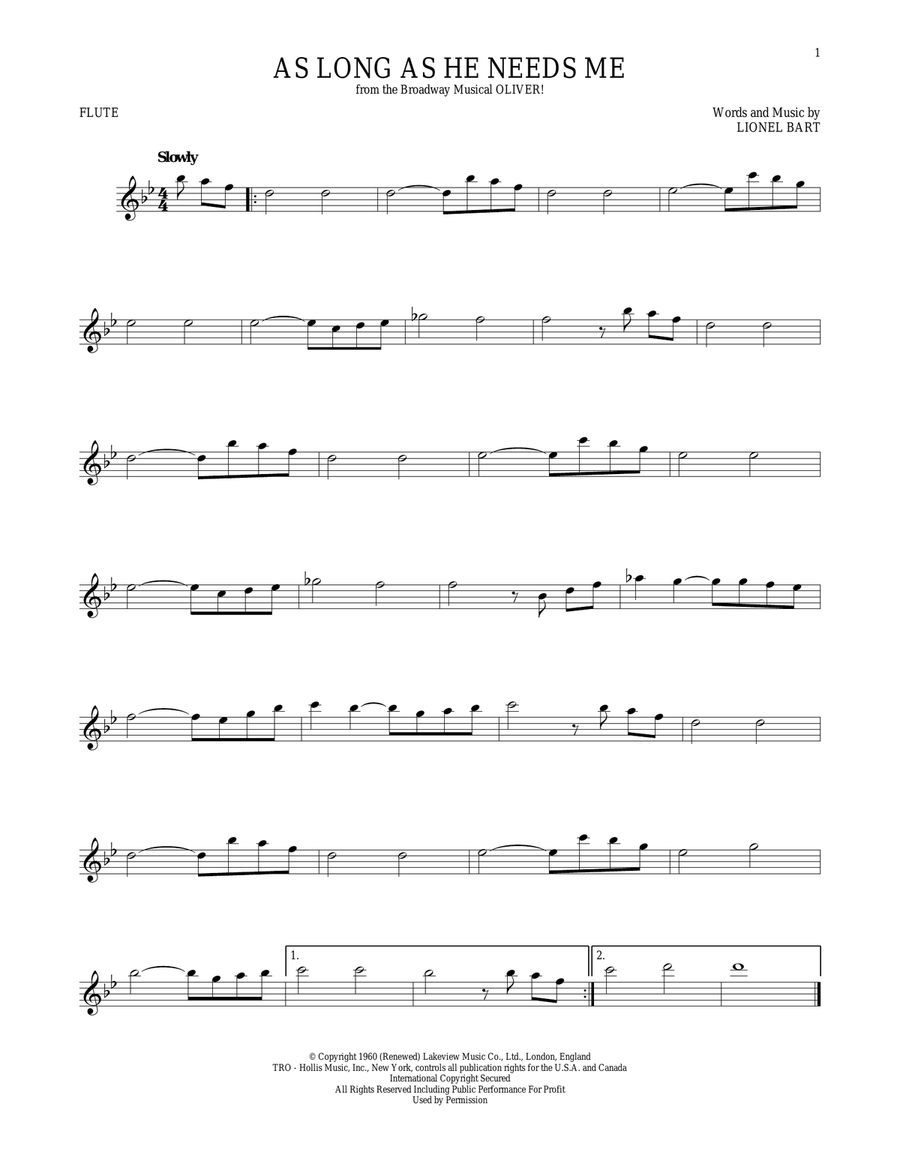 As Long As He Needs Me Flute Solo scores gallery preview page 1