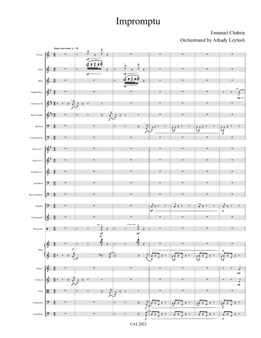 E. Chabrier - Impromptu, orchestrated by A. Leytush Full Orchestra scores gallery preview page 1