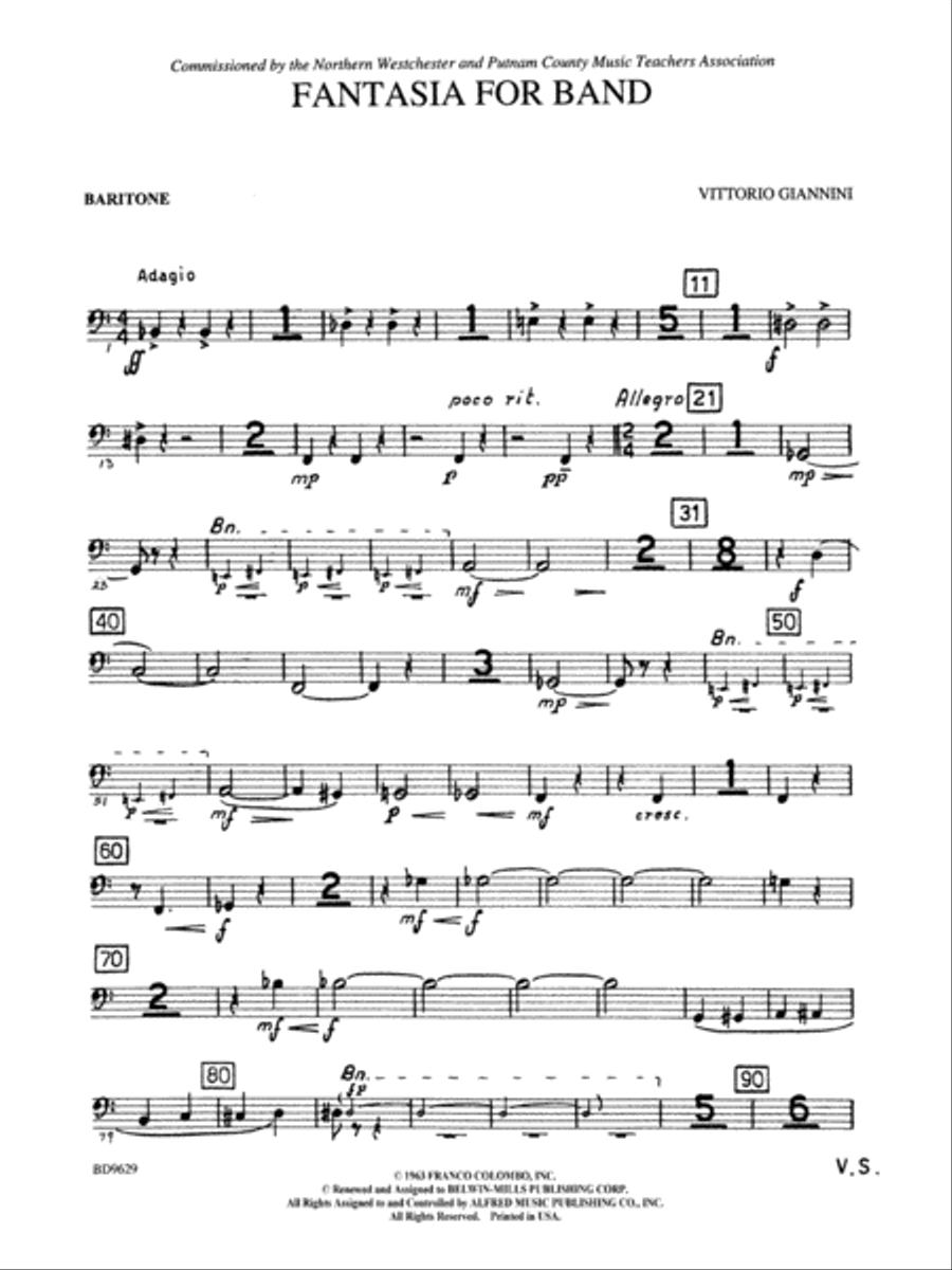 Fantasia for Band: Baritone B.C. Concert Band scores gallery preview page 1