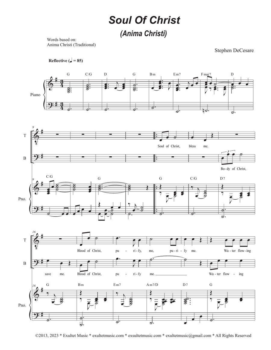 Soul of Christ (Anima Christi) (Duet for Tenor and Bass solo) Tenor Voice scores gallery preview page 1