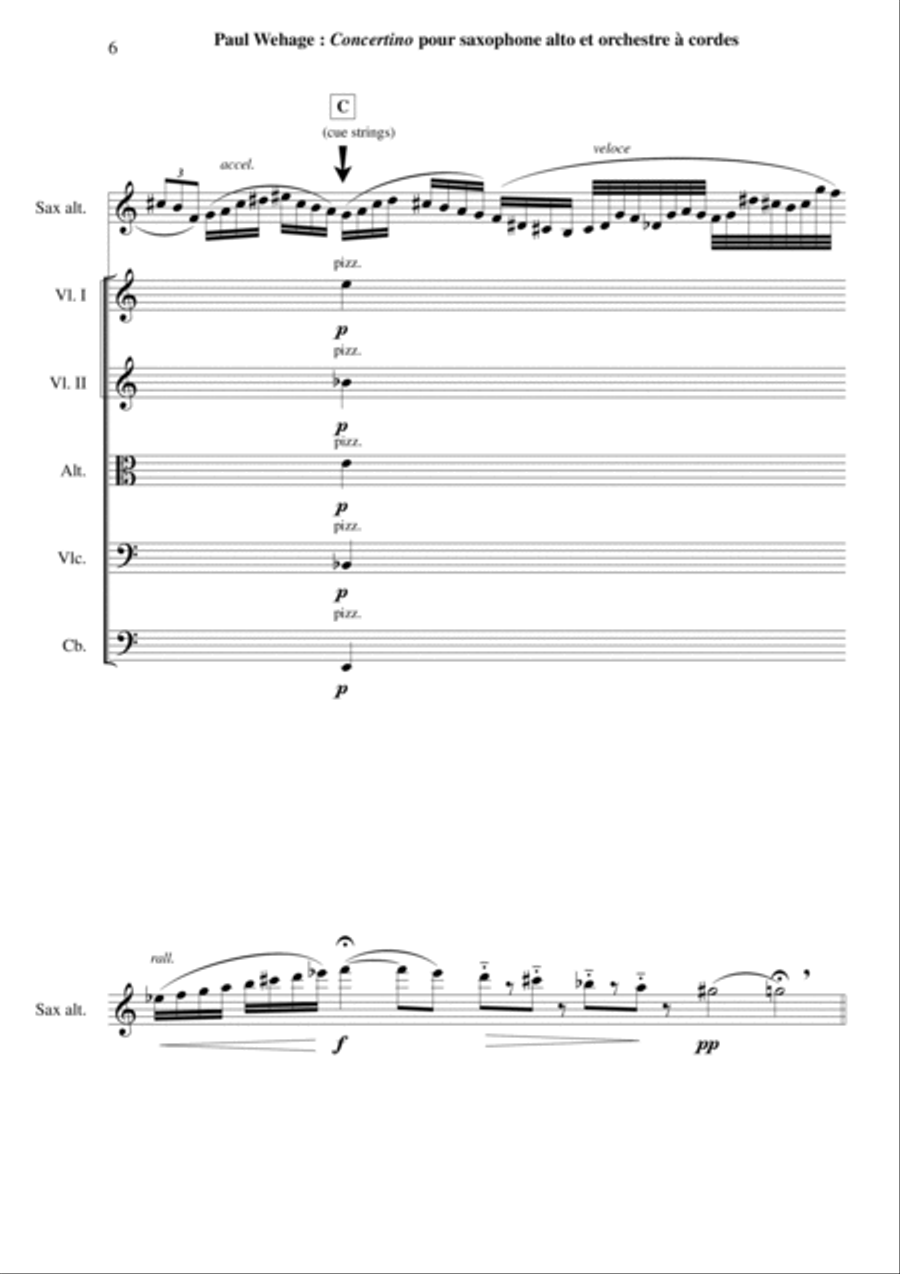 Paul Wehage : Concertino for alto saxophone and string orchestra: score and solo part String Orchestra scores gallery preview page 6