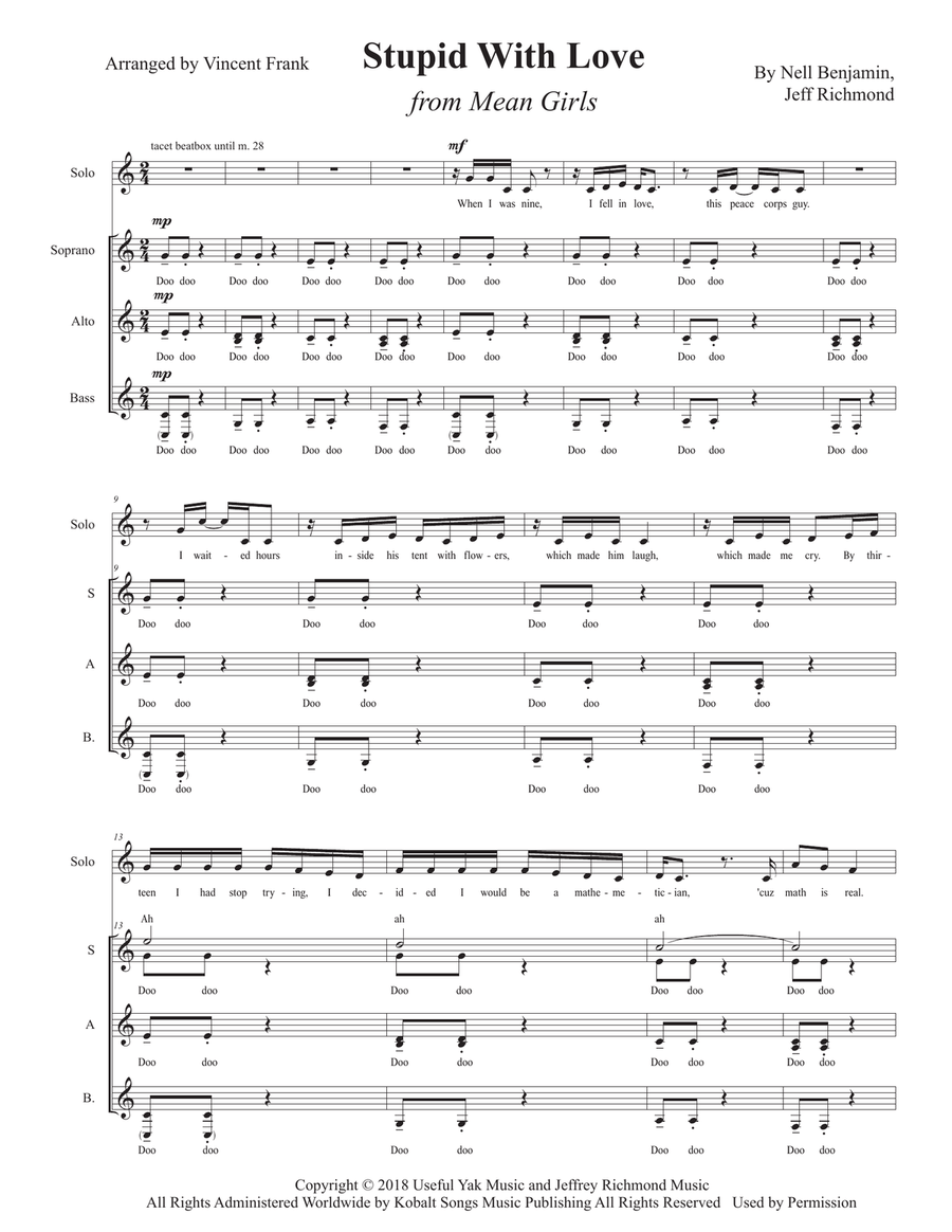 Stupid With Love A Cappella scores gallery preview page 1