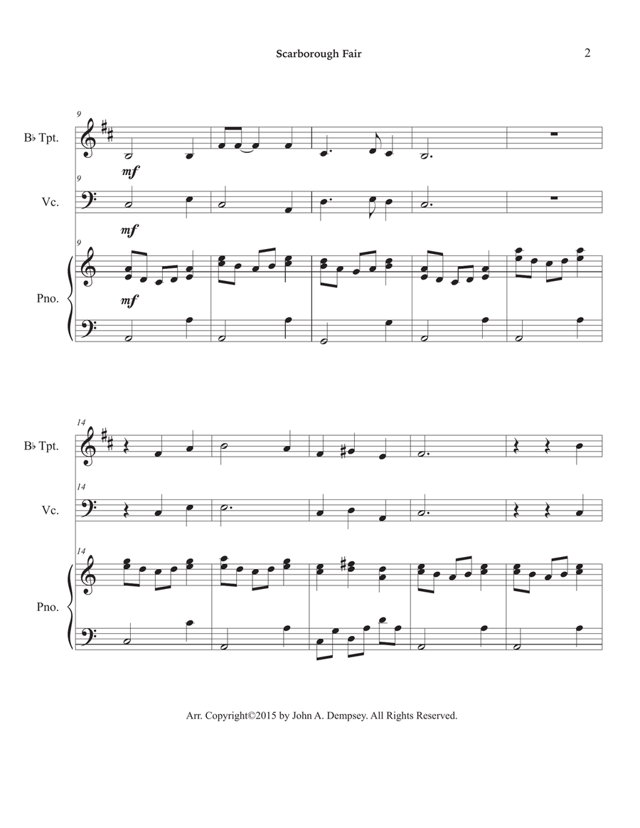 Scarborough Fair (Trio for Trumpet, Cello and Piano) Trumpet Trio scores gallery preview page 6
