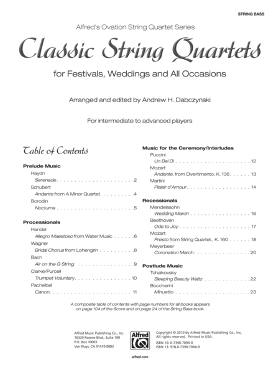 Classic String Quartets for Festivals, Weddings, and All Occasions