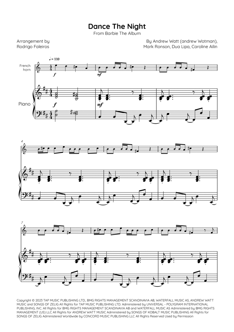 Dance The Night Horn scores gallery preview page 1