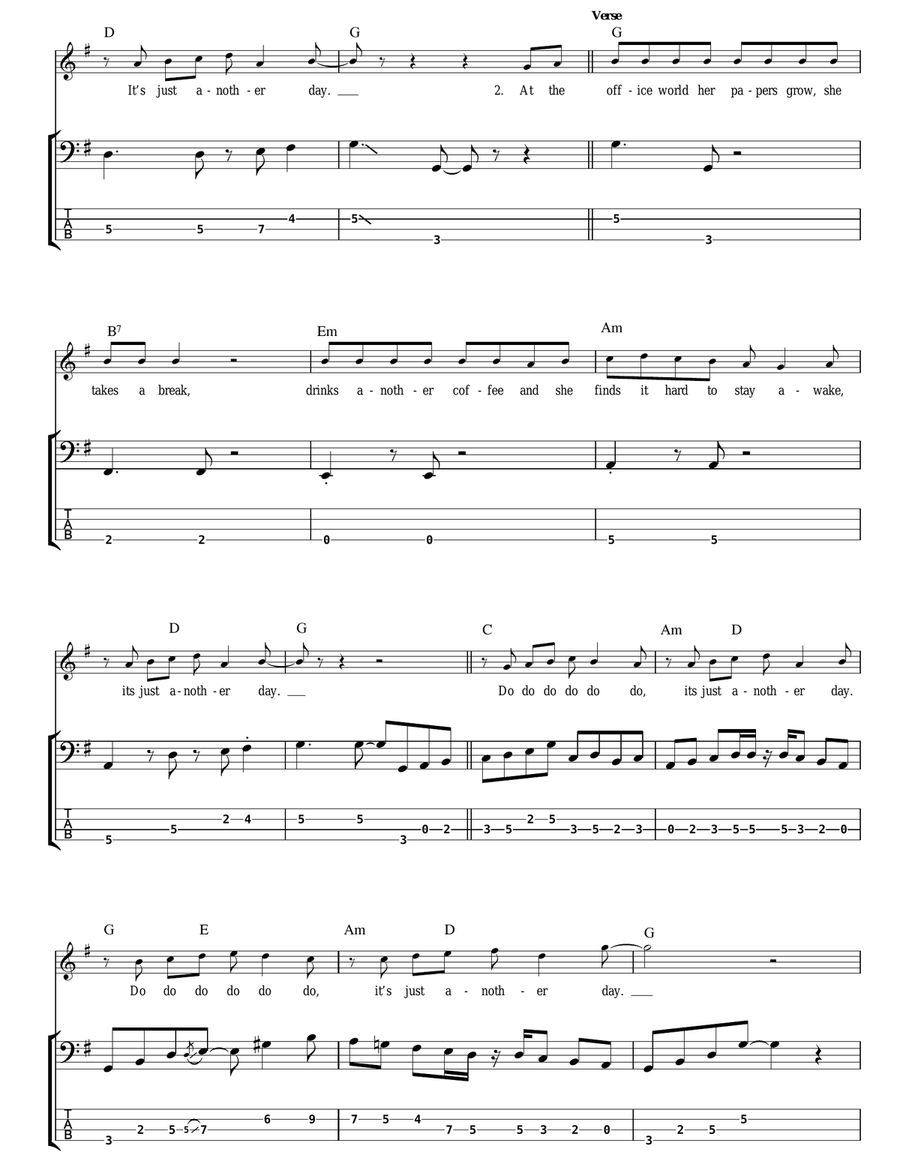 Another Day Another Day Bass Guitar Tablature scores gallery preview page 2