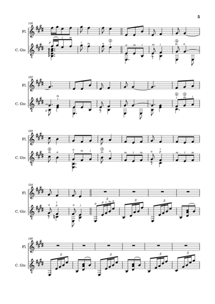 Spanish Popular Song - Los Cuatro Muleros. Arrangement for Flute and Classical Guitar. image number null