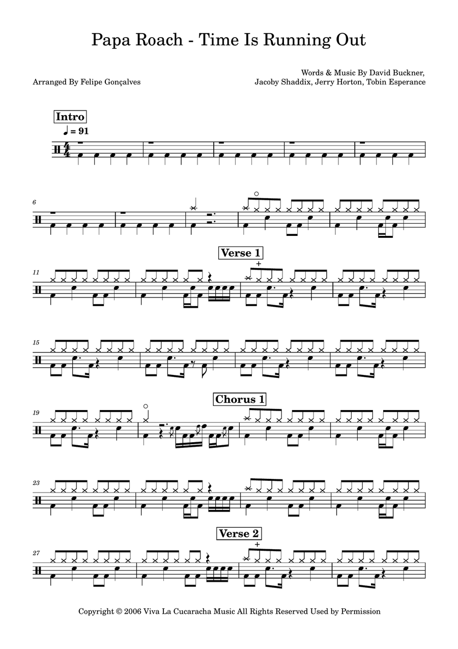 Time Is Running Out Drum Set scores gallery preview page 1