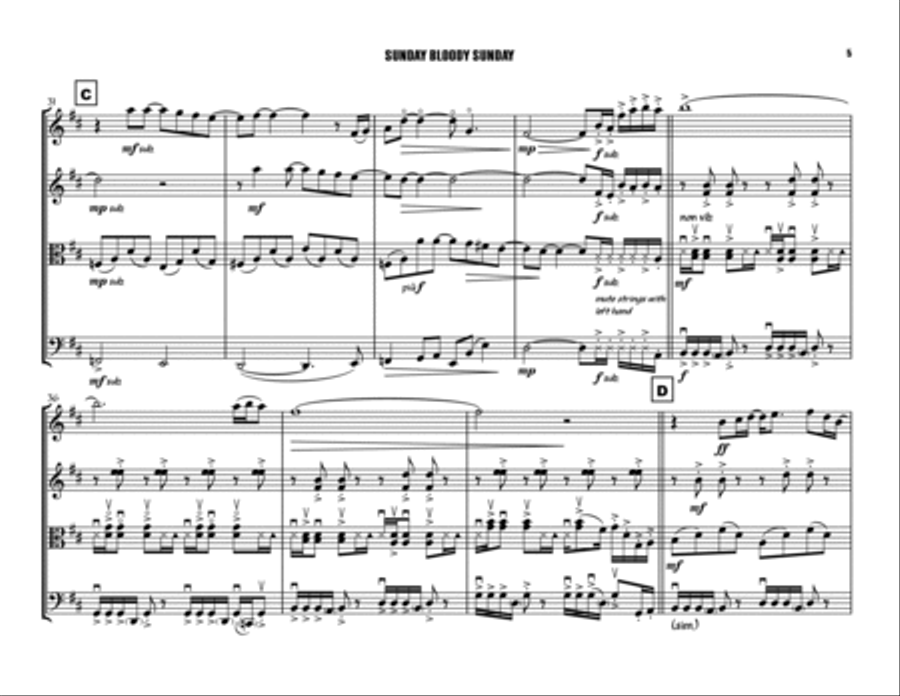 Sunday Bloody Sunday String Quartet scores gallery preview page 5