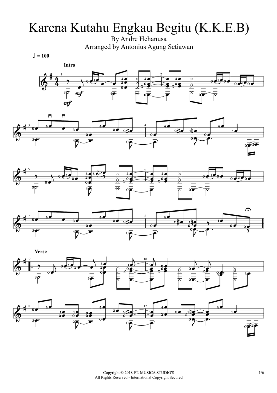 Karena Kutahu Engkau Begitu (kkeb) Acoustic Guitar scores gallery preview page 1