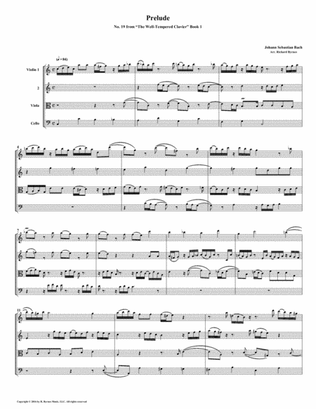Prelude 19 from Well-Tempered Clavier, Book 1 (String Quartet)
