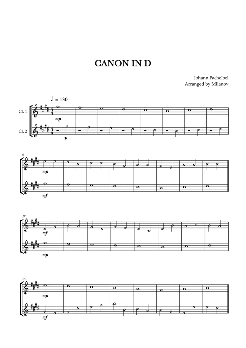 Canon in D | Pachelbel | Clarinet in Bb Duet image number null