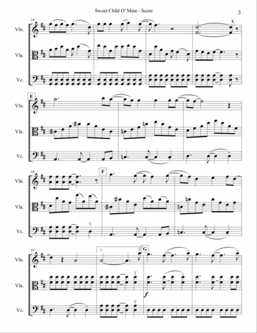 Sweet Child O' Mine String Trio scores gallery preview page 3