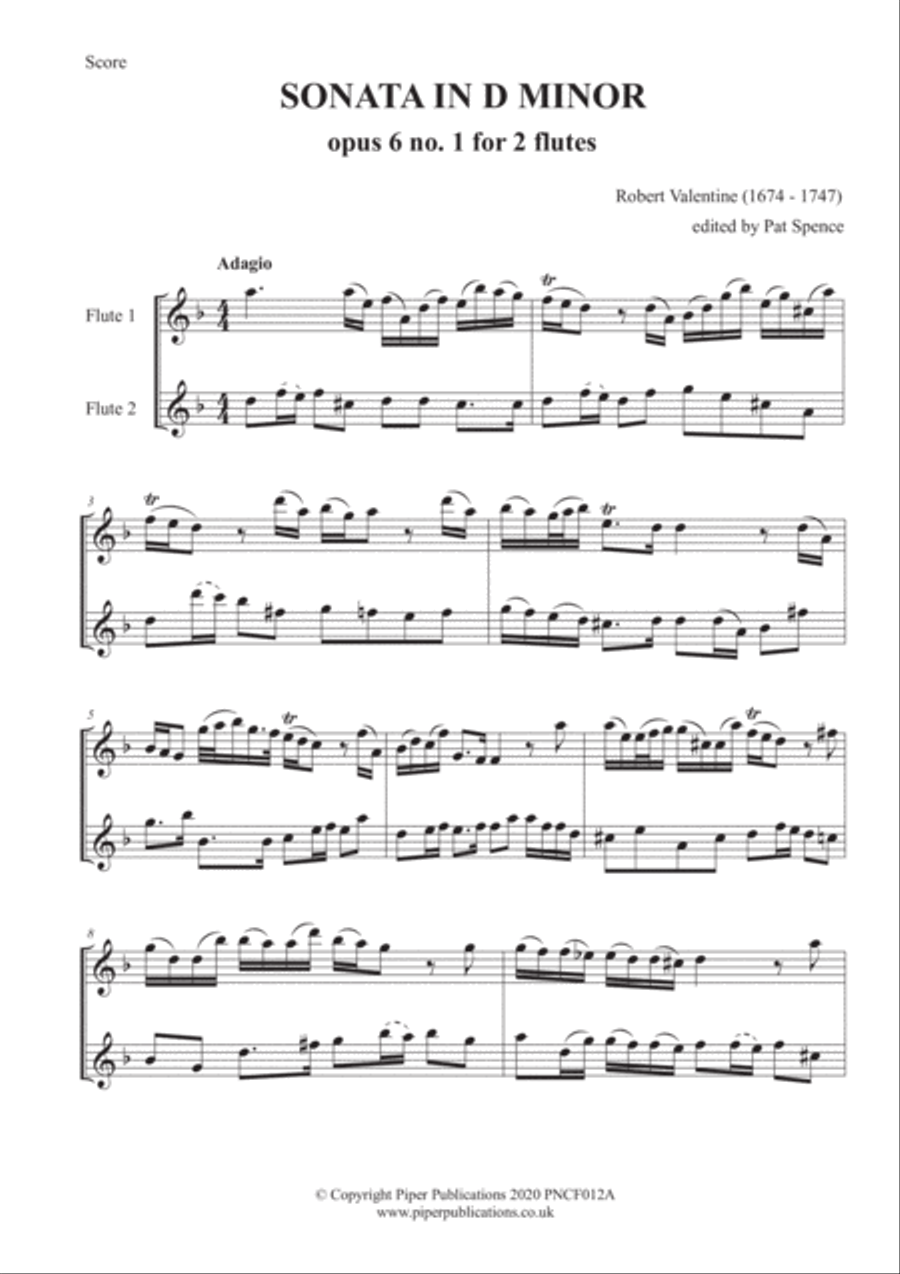 VALENTINE (1671 - 1747) THREE SONATAS FOR 2 FLUTES OPUS 6 Flute Duet scores gallery preview page 2