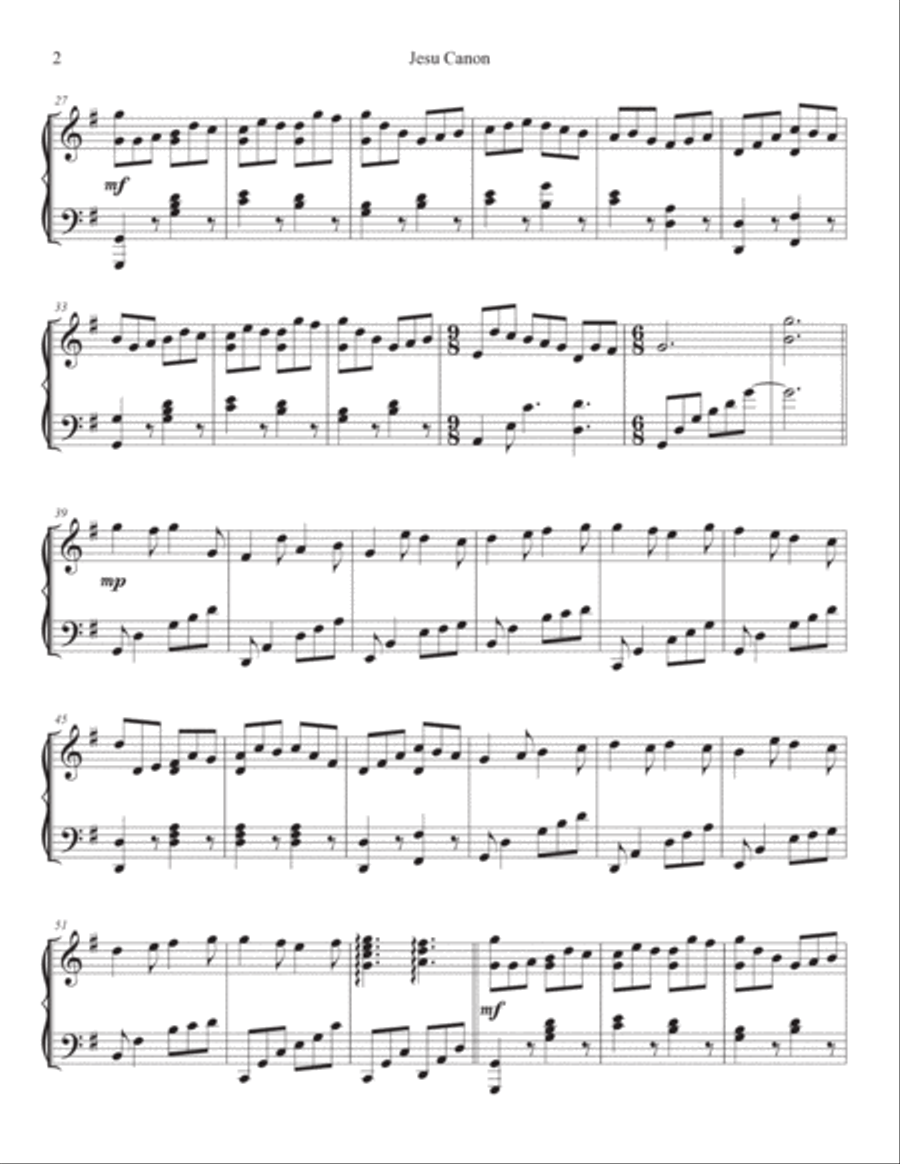 Jesu Canon - A marriage of Jesu, Joy of Man's Desiring and Pachelbel's Canon in D. Wedding Processio Piano Solo scores gallery preview page 2
