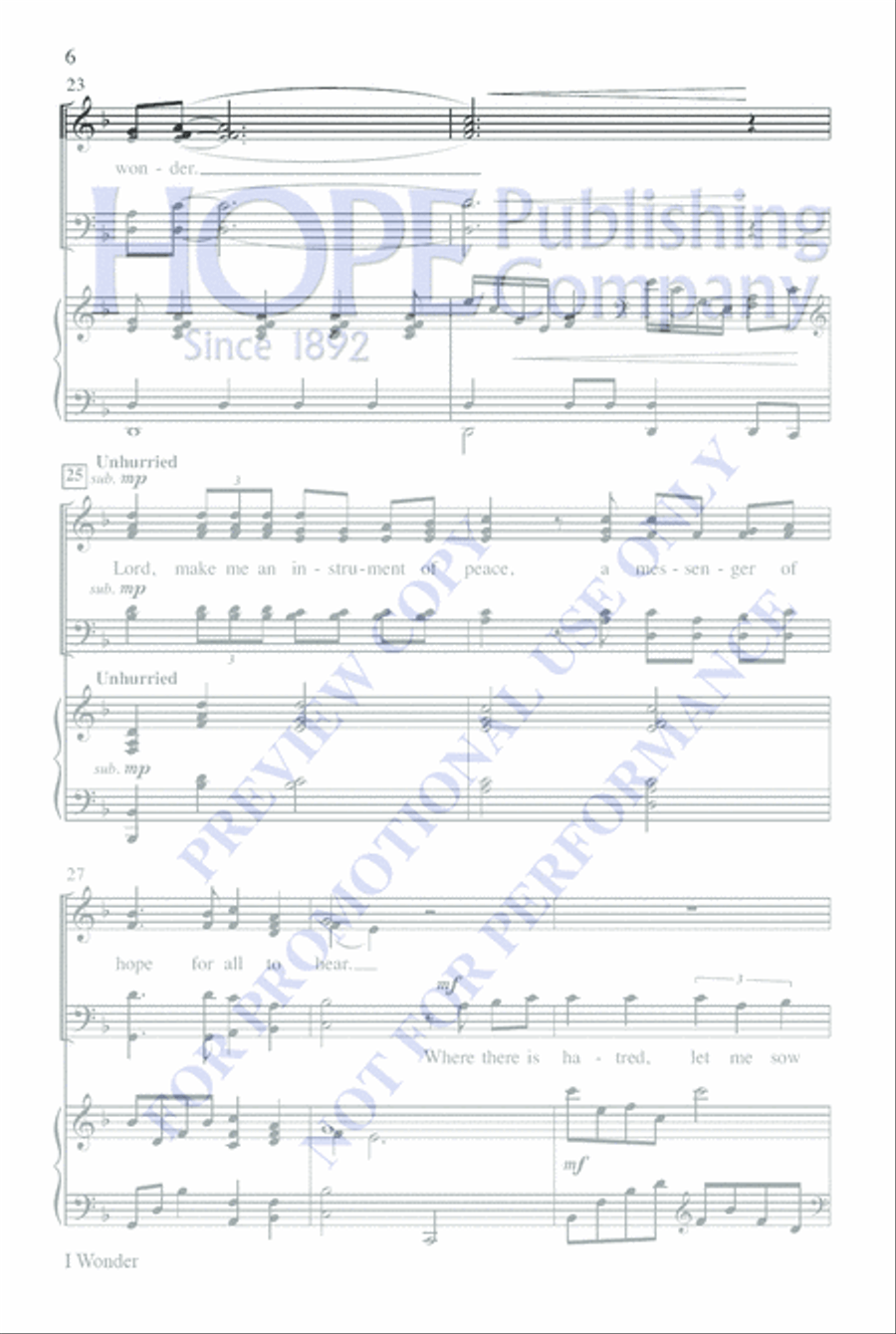 I Wonder Unison Choir scores gallery preview page 6