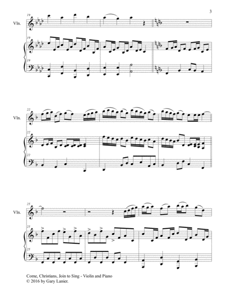 Gary Lanier: COME, CHRISTIANS, JOIN TO SING (Duet – Violin & Piano with Parts) image number null