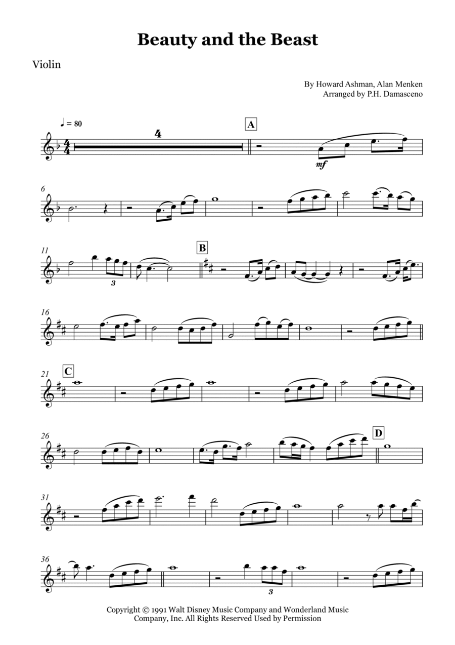 Beauty And The Beast Violin Solo scores gallery preview page 1