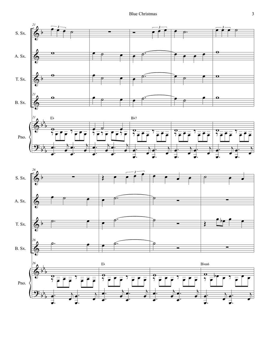 Blue Christmas Blue Christmas Saxophone Quartet scores gallery preview page 3