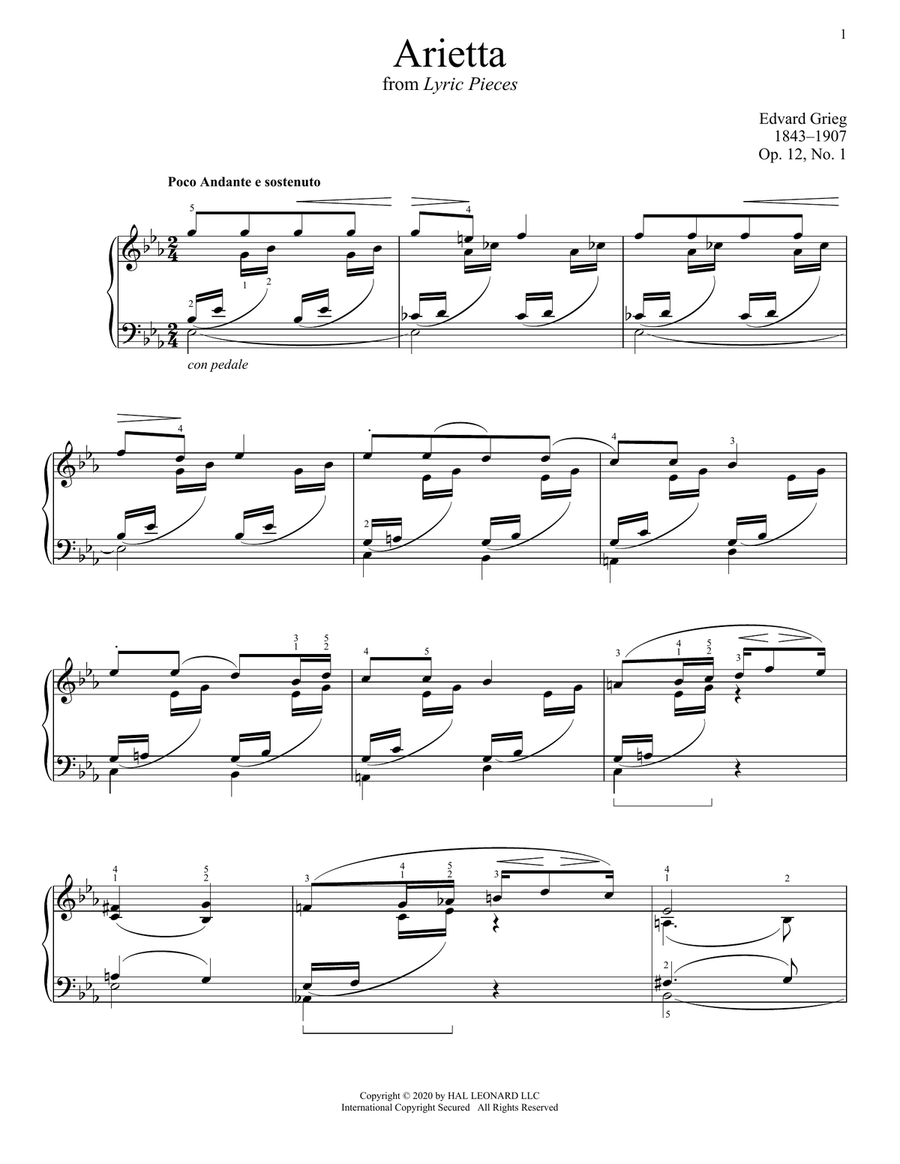 Arietta, Op. 12, No. 1 Piano Solo scores gallery preview page 1