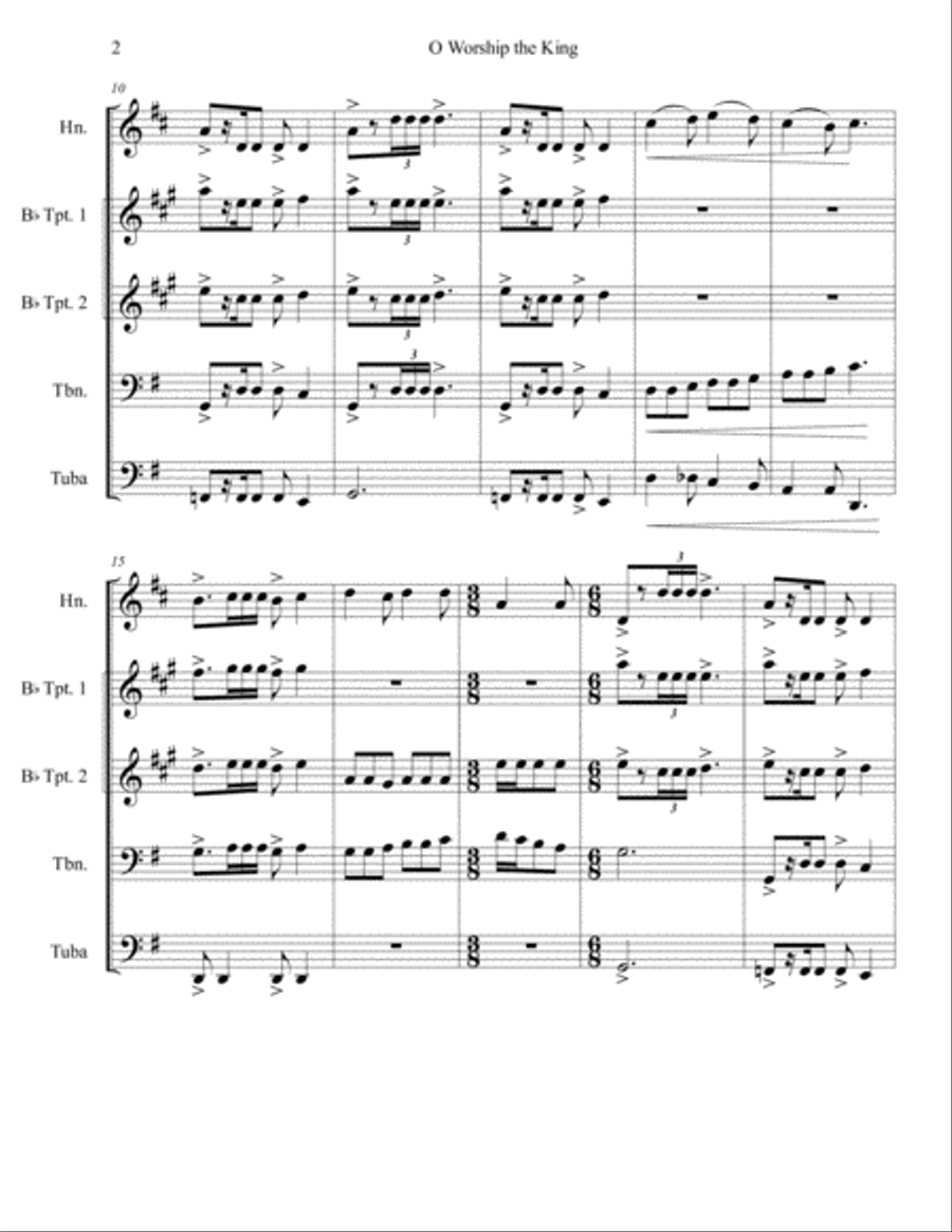 O Worship the King Brass Quintet Brass Quintet scores gallery preview page 2
