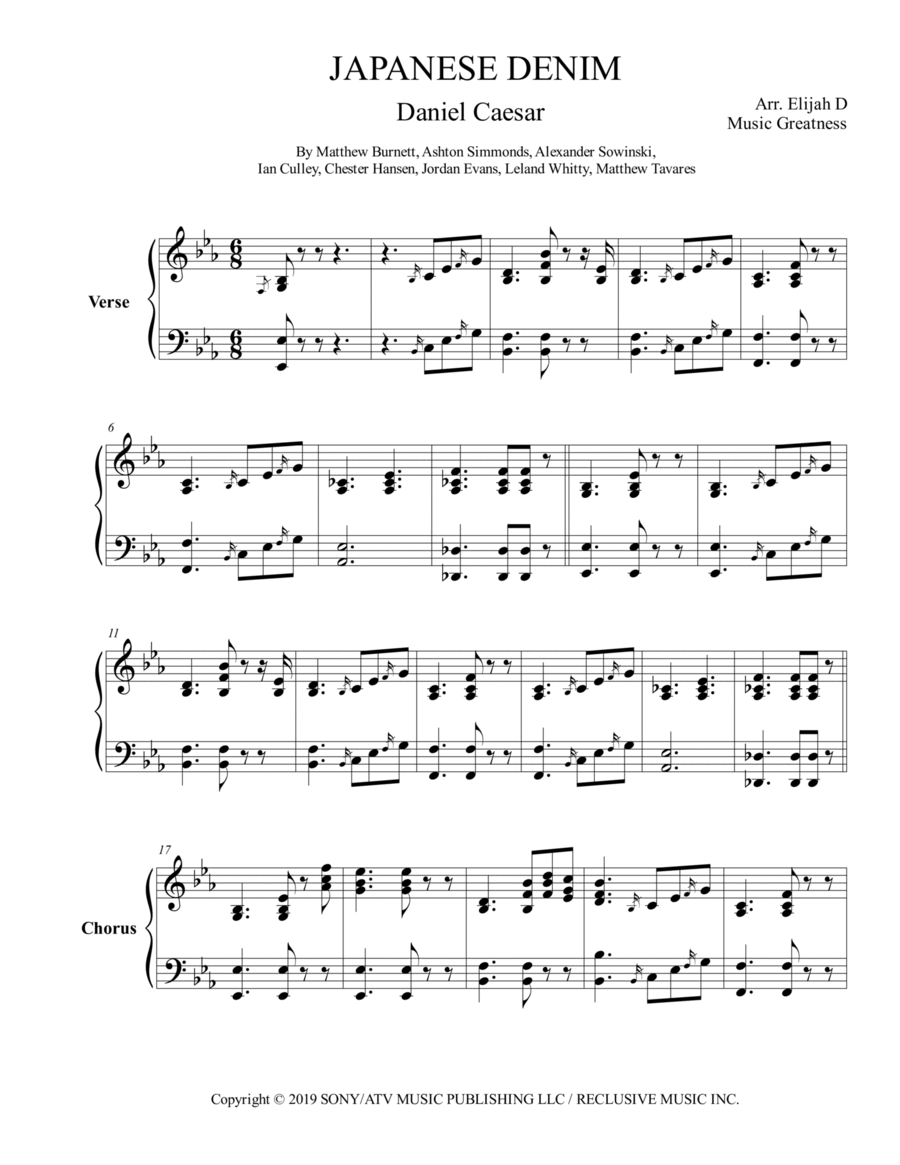 Japanese Denim Piano Solo scores gallery preview page 1