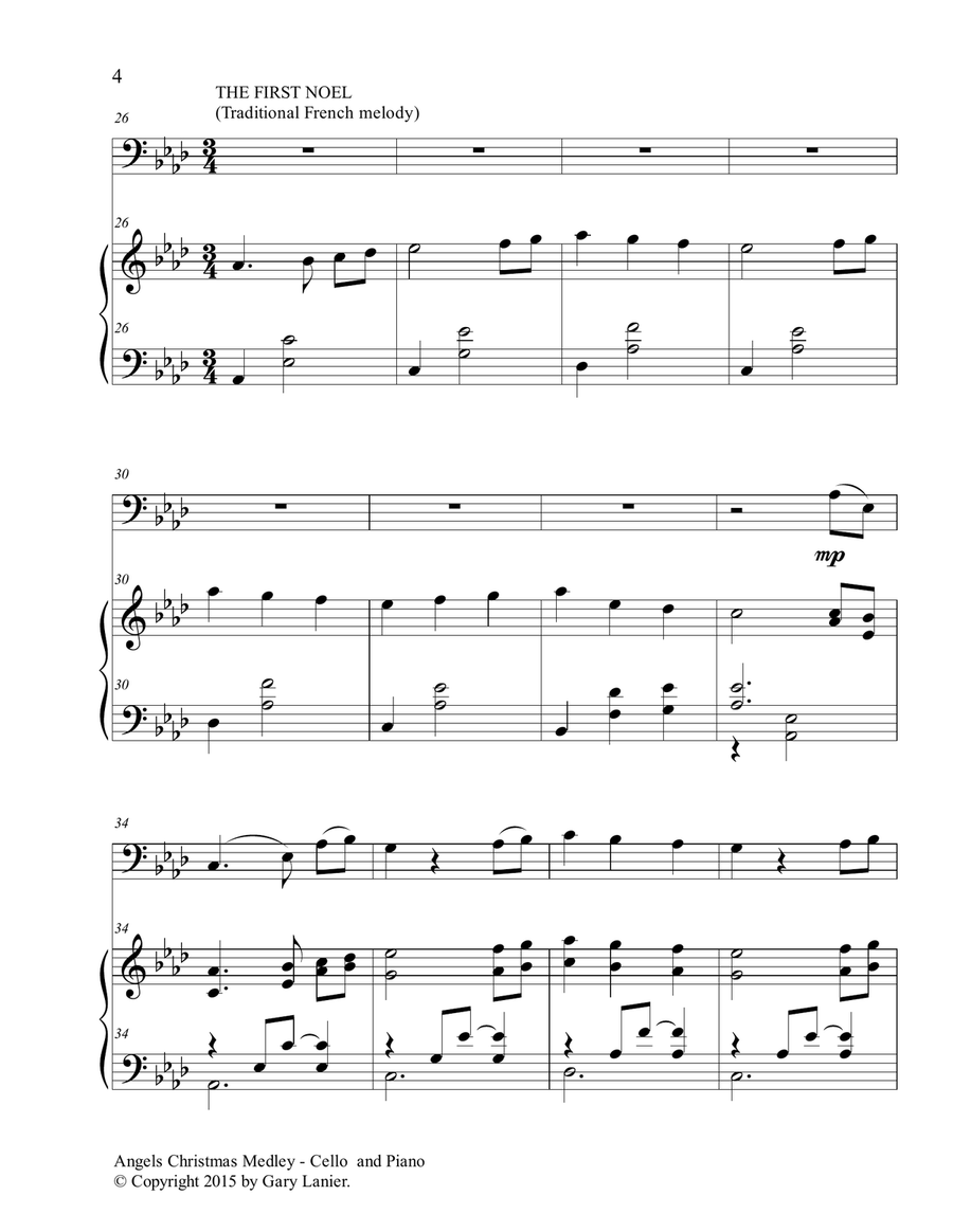 Gary Lanier: ANGELS CHRISTMAS MEDLEY (Duet – Cello & Piano with Parts) Piano scores gallery preview page 5