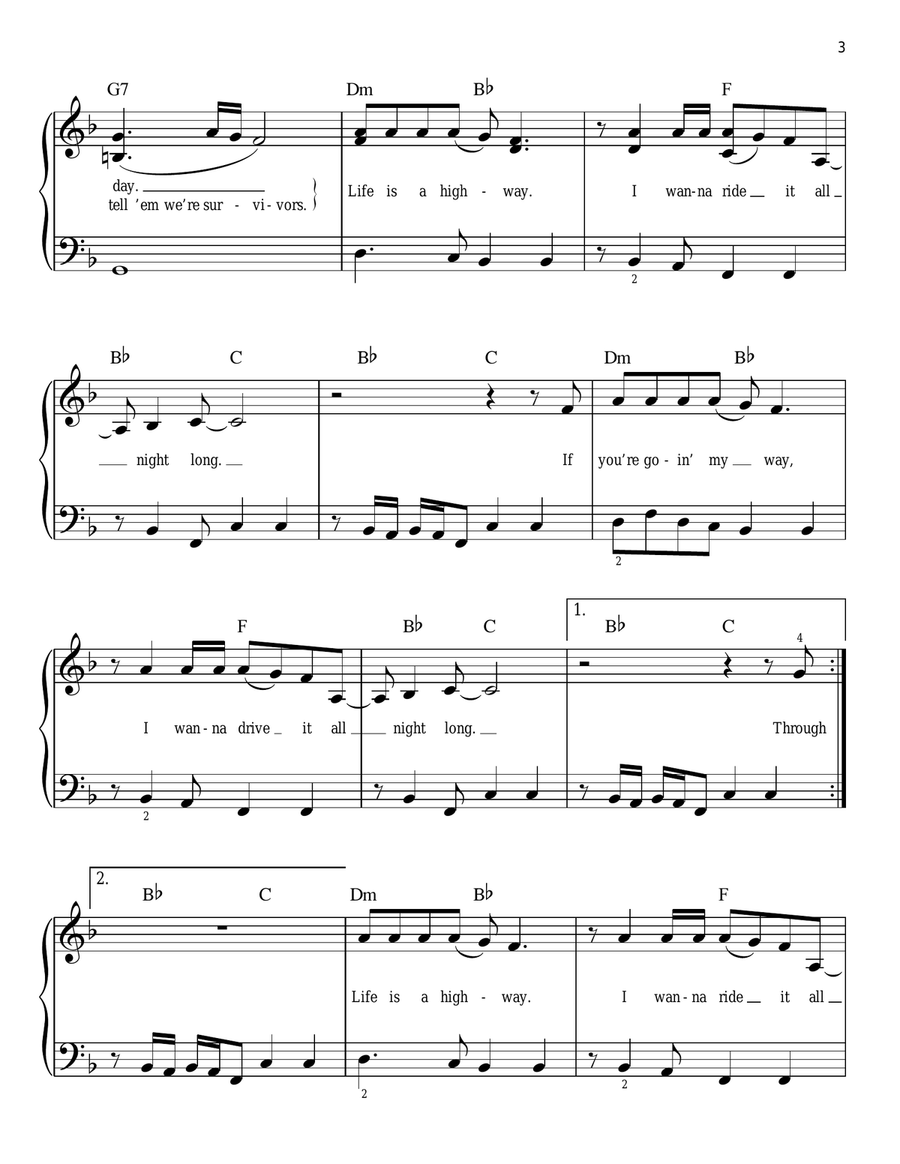 Life Is A Highway (from Cars) Easy Piano scores gallery preview page 3
