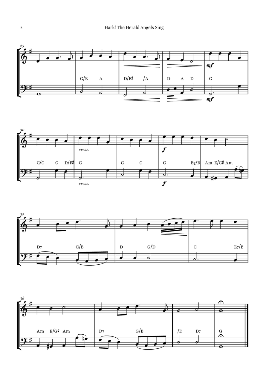 Hark! The Herald Angels Sing Duet Arrangement | Christmas Carol Sheet Music String Duet scores gallery preview page 2