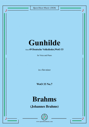 Book cover for Brahms-Gunhilde,WoO 33 No.7,in e flat minor,for Voice&Piano