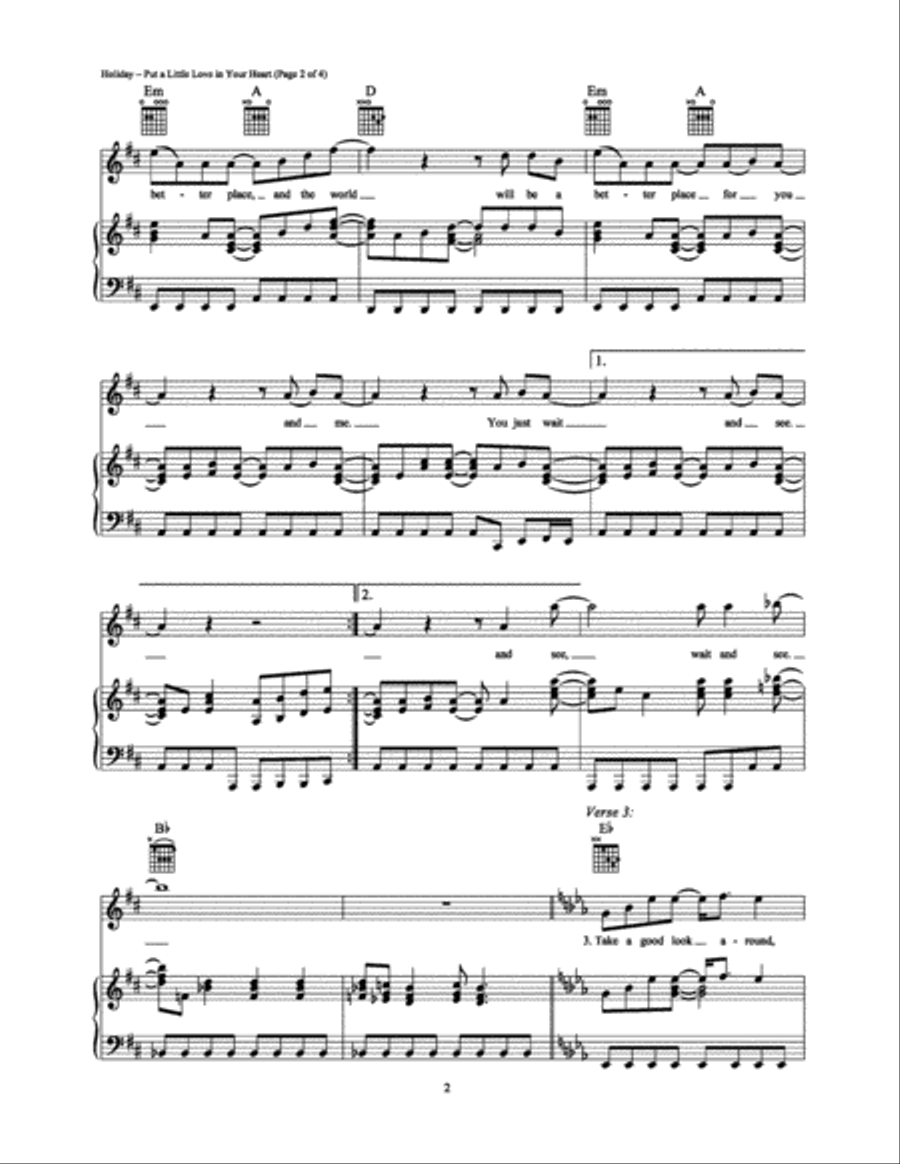 Put a Little Love in Your Heart Piano, Vocal, Guitar scores gallery preview page 2