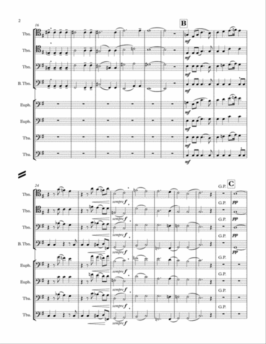 Um Mitternacht for 8 part trombone or low brass choir Brass Ensemble scores gallery preview page 2