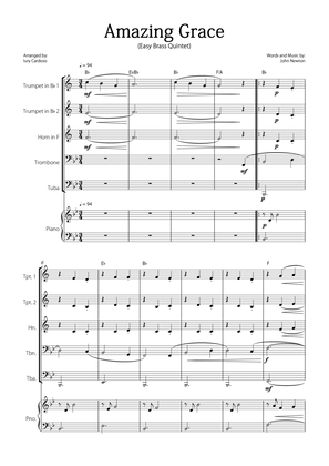 "Amazing Grace" - Beautiful EASY version for BRASS QUINTET and PIANO.