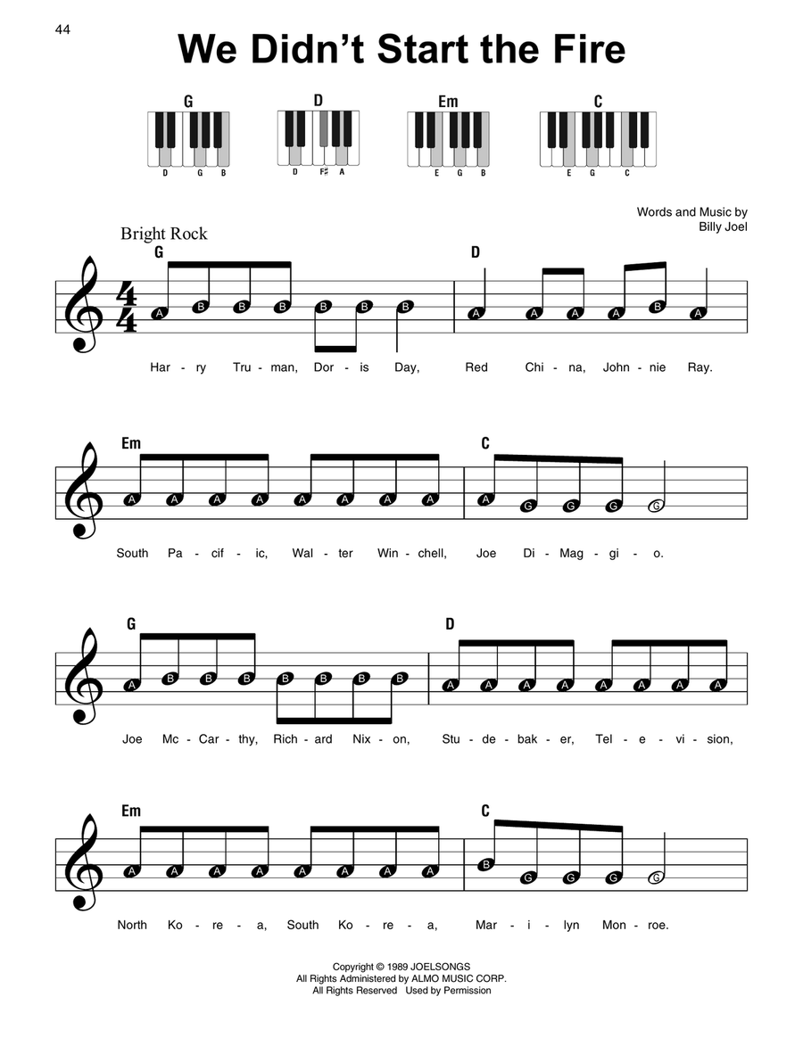 We Didn't Start The Fire Easy Piano scores gallery preview page 1