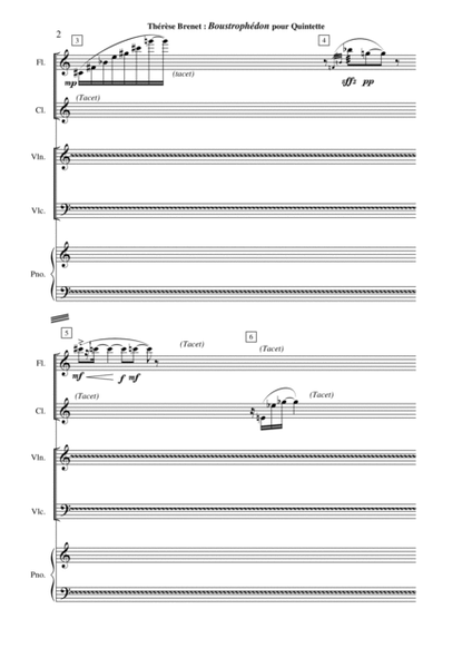 Thérèse Brenet : Boustrophédon for flute, clarinet, violin, violoncello and piano