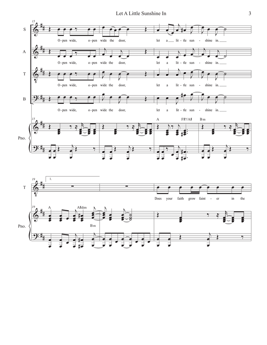 Let A Little Sunshine In (Vocal Quartet - (SATB) 4-Part scores gallery preview page 3