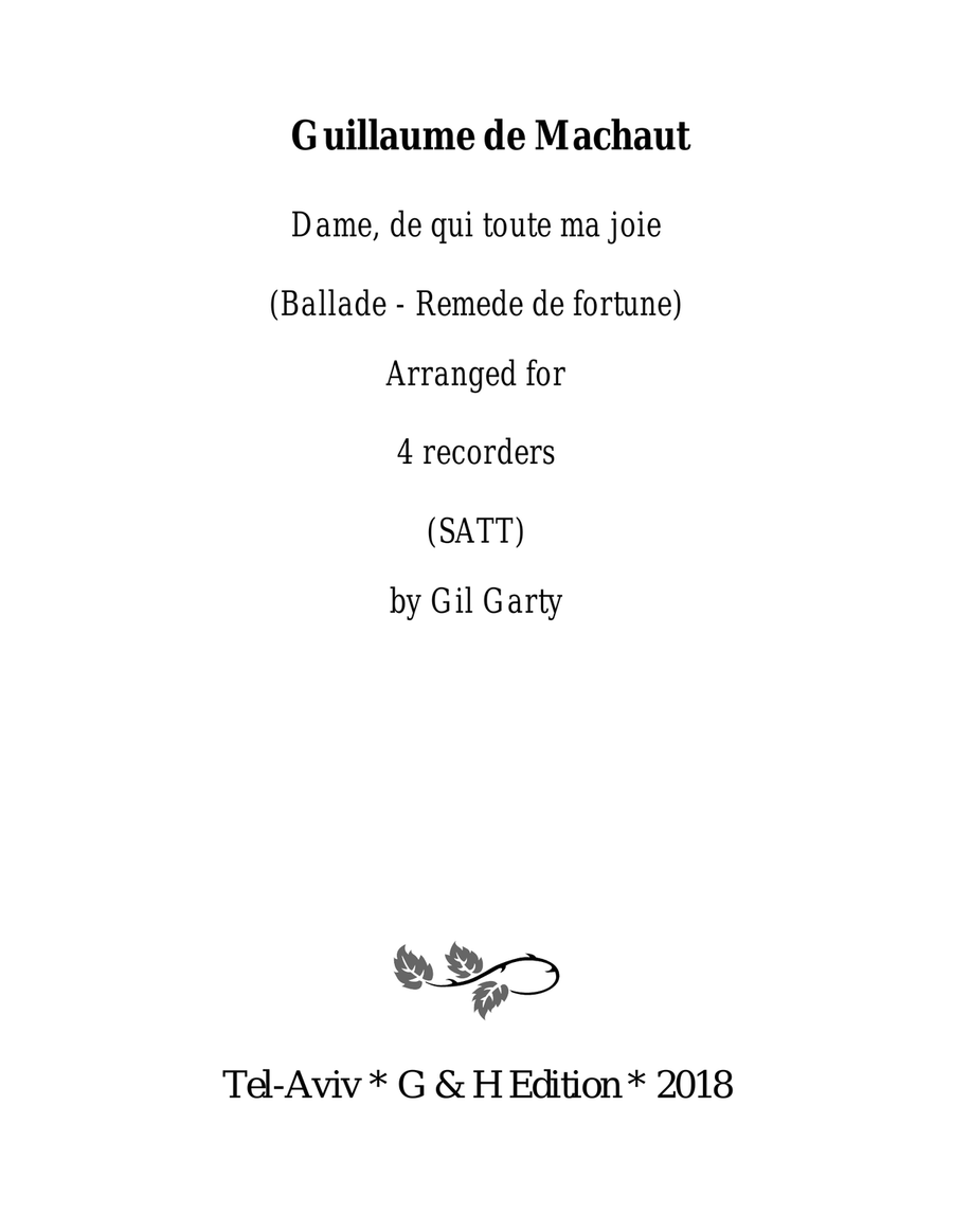 Dame, de qui toute ma joie (arrangement for 4 recorders) Recorder scores gallery preview page 1