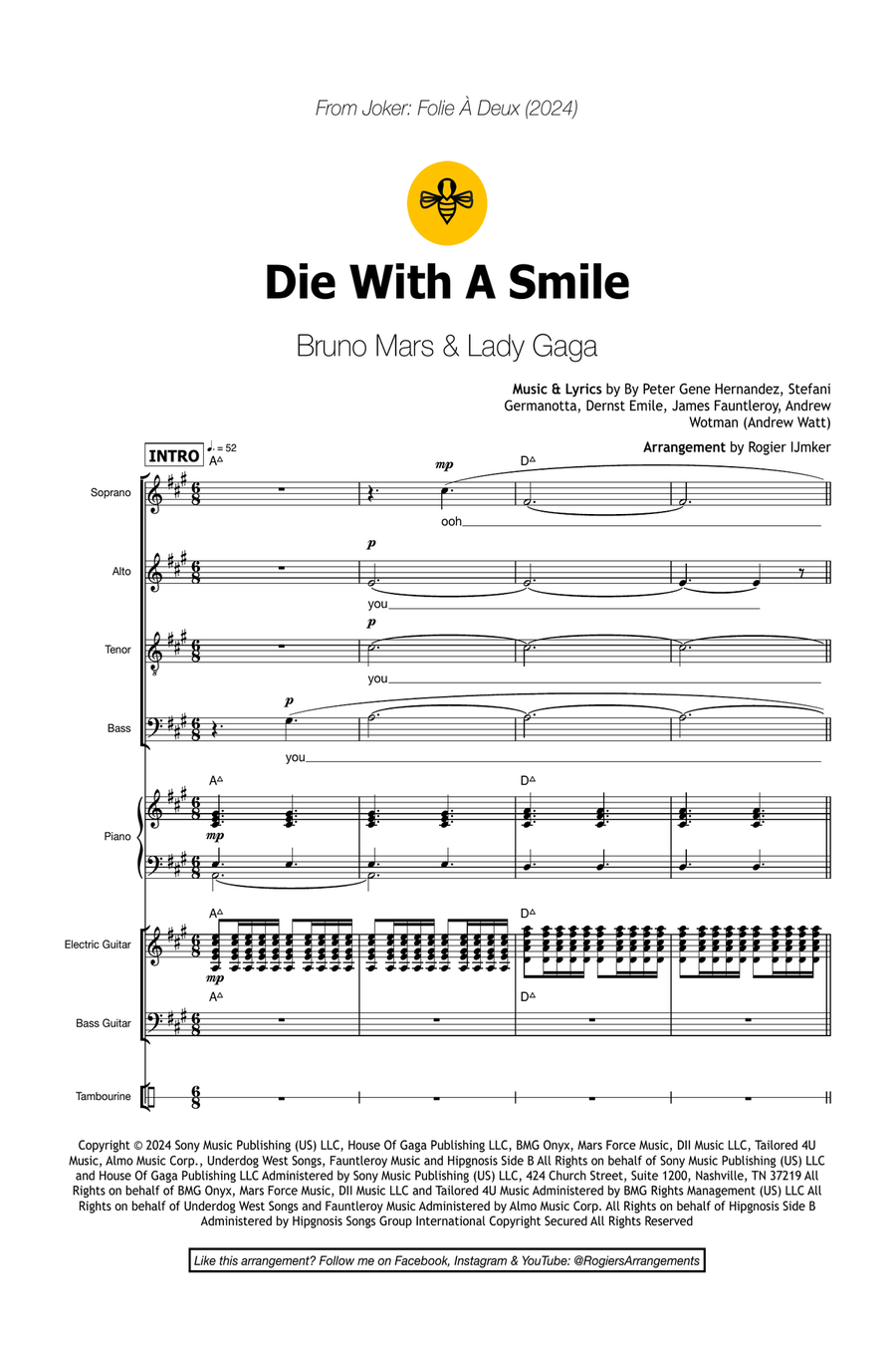 Die With A Smile 4-Part scores gallery preview page 1